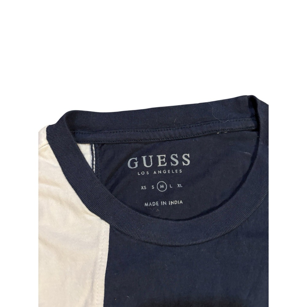 Guess Colorblock Graphic Tee White Blue Mens Size Medium Spellout Embroidered - Picture 3 of 8